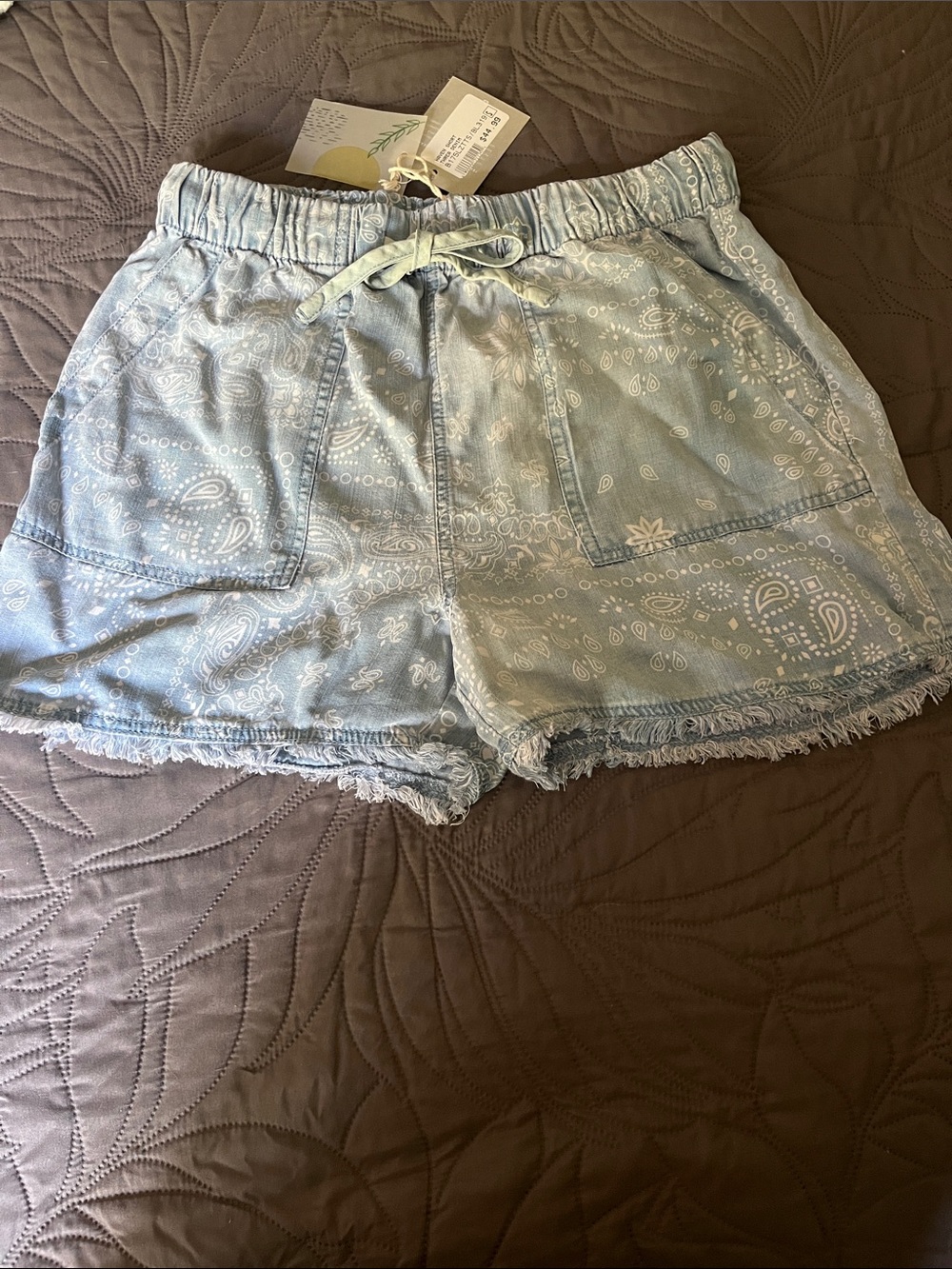 Light Blue Paisley Print Women's Drawstring Shorts